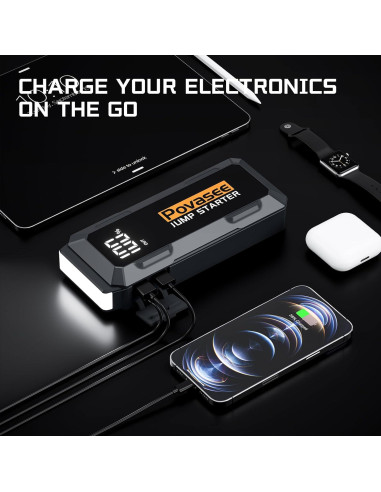 Arrancador de Salto Povasee A20 4000A 12V con Pantalla LCD