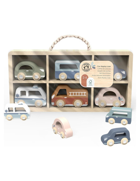 Juego de Coches de Madera Speedy Monkey - 6 Vehículos Coloridos