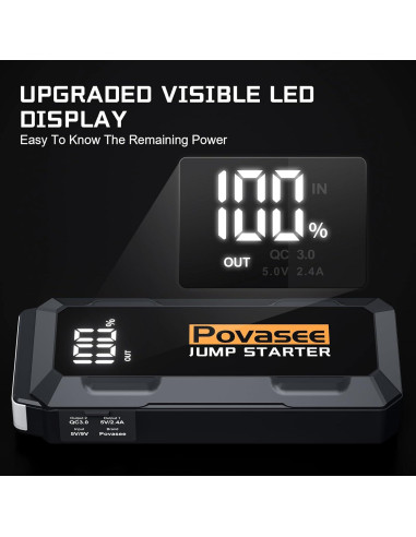 Arrancador de Salto Povasee A20 4000A 12V con Pantalla LCD