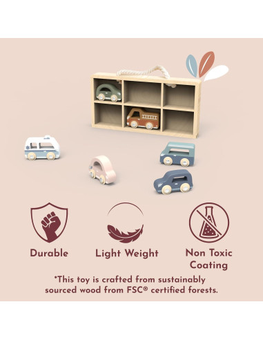 Juego de Coches de Madera Speedy Monkey - 6 Vehículos Coloridos
