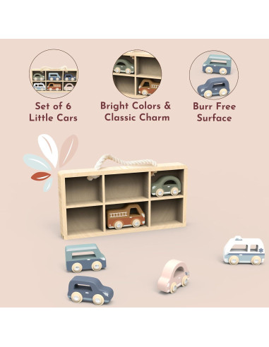 Juego de Coches de Madera Speedy Monkey - 6 Vehículos Coloridos