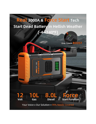 Arrancador de Salto AsperX AX260 con Compresor 3000A 12V