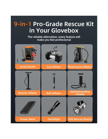 Arrancador de Salto AsperX AX260 con Compresor 3000A 12V