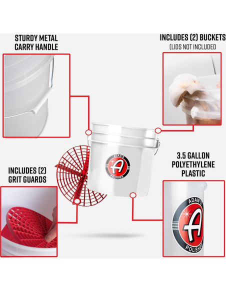 Cubo de Lavado de Coche Adam's Polishes 13.25L con Grit Guard - Paquete de 2