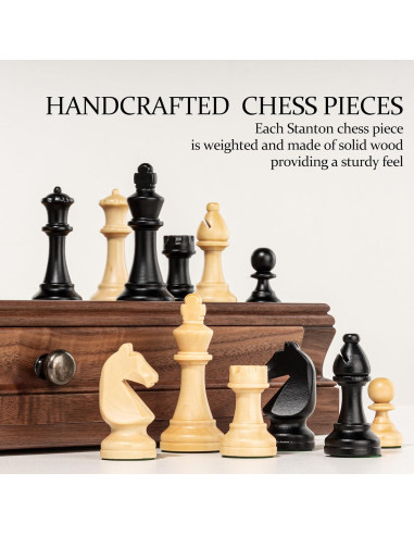 Juego de Ajedrez de Madera A&A 15" con Cajón y Piezas Pesadas