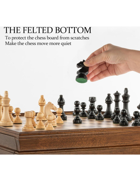 Juego de Ajedrez de Madera A&A 15" con Cajón y Piezas Pesadas