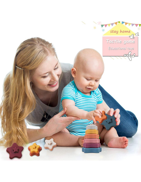 Juguete Apilable de Silicona Promise Babe - Bloques Estrella 6 Piezas