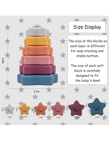 Juguete Apilable de Silicona Promise Babe - Bloques Estrella 6 Piezas