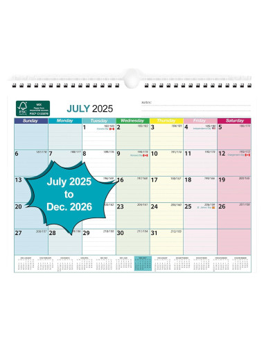 Calendario de Pared Povee 2025-2026 - 18 Meses 33x24.4 cm