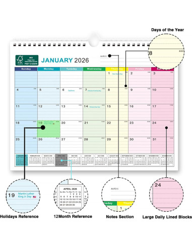 Calendario de Pared Povee 2025-2026 - 18 Meses 33x24.4 cm