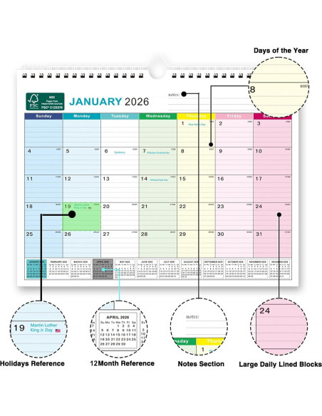 Calendario de Pared Povee 2025-2026 - 18 Meses 33x24.4 cm