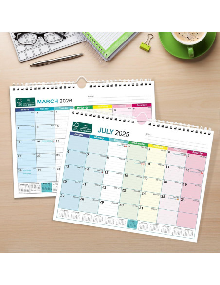 Calendario de Pared Povee 2025-2026 - 18 Meses 33x24.4 cm