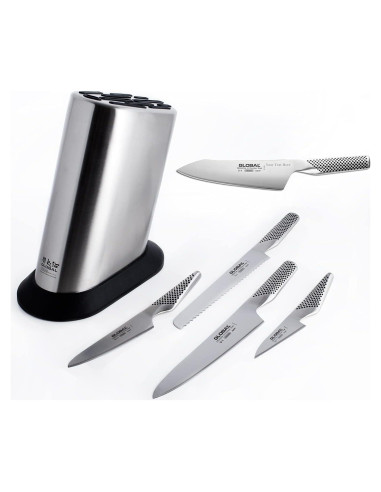 Juego de cuchillos Global G-835 con bloque, 6 piezas, grabado