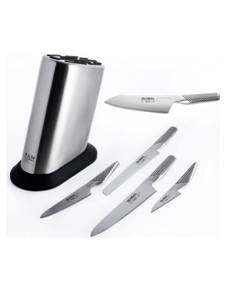 Juego de cuchillos Global G-835 con bloque, 6 piezas, grabado
