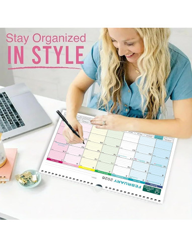 Calendario de Pared Povee 2025-2026 - 18 Meses 33x24.4 cm