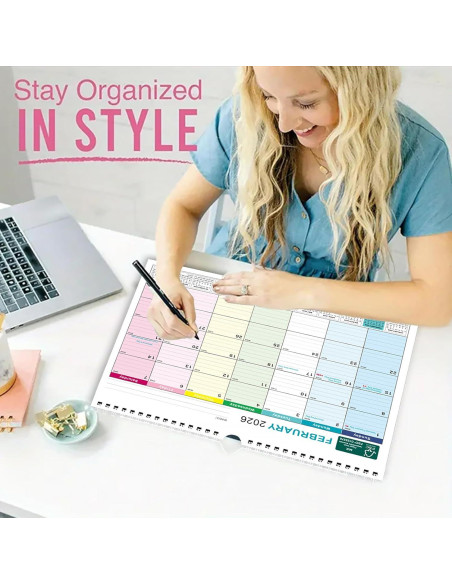 Calendario de Pared Povee 2025-2026 - 18 Meses 33x24.4 cm