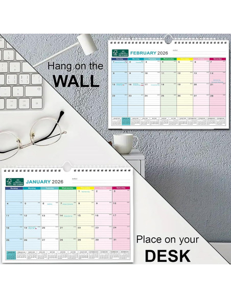 Calendario de Pared Povee 2025-2026 - 18 Meses 33x24.4 cm