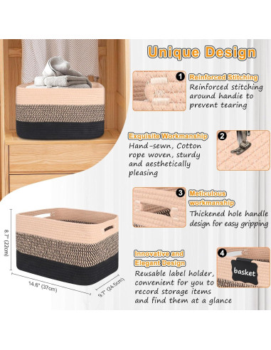 Cesta de Almacenamiento Tejida RTDEP 37.1x24.6x22.1 cm Algodón