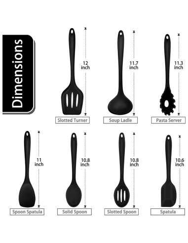 Juego de Utensilios de Cocina P&P CHEF 7 Piezas Silicona Negro