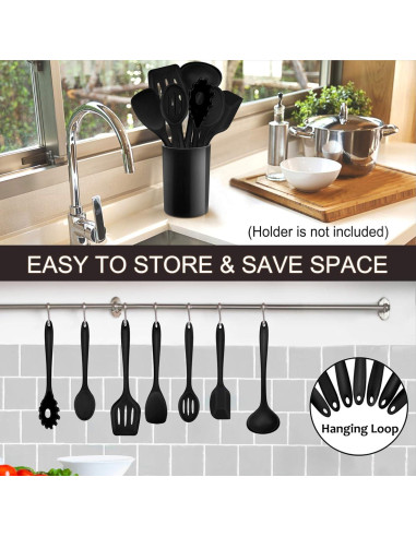 Juego de Utensilios de Cocina P&P CHEF 7 Piezas Silicona Negro