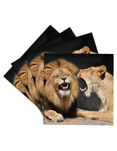 Juego de 4 Posavasos de Cerámica 3dRose Leones Divertidos