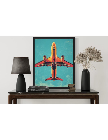 Póster de Arte Pop Vintage Retro Aviación 20x25 cm Marco Negro