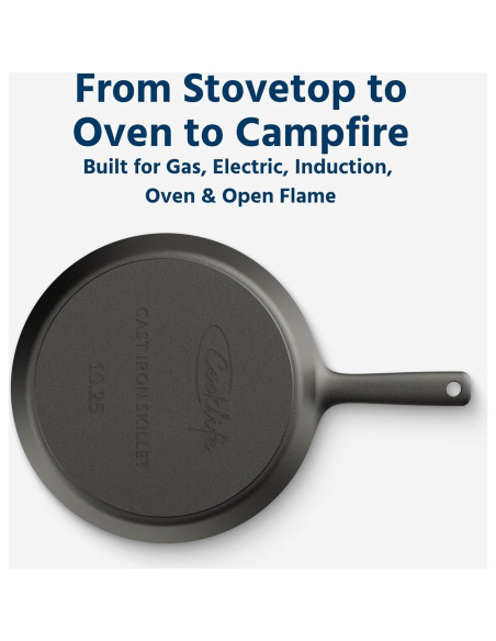 Sartén de Hierro Fundido COOKLIFE 10 Pulgadas Pre-Sazonada