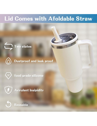 Tapa de Popote THOVY para Vaso Stanley 40 oz - A Prueba de Fugas - 2 Piezas