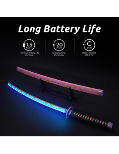 Espada de Cosplay Iluminada Zisu Kokushibo 101.6 cm Recargable 2