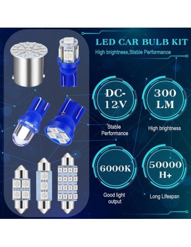 Kit de 70 Bombillas LED Frienda para Automóvil Luz Interior Azul