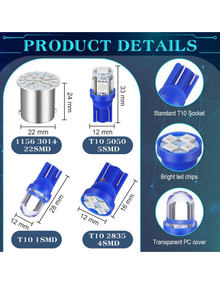 Kit de 70 Bombillas LED Frienda para Automóvil Luz Interior Azul