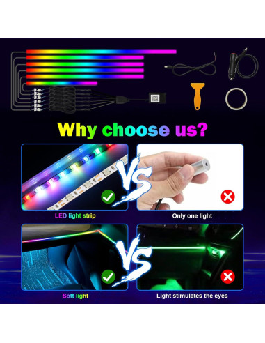 Luces LED de Coche WEBUPAR Dreamcolor 6 en 1 RGB 444.5 cm