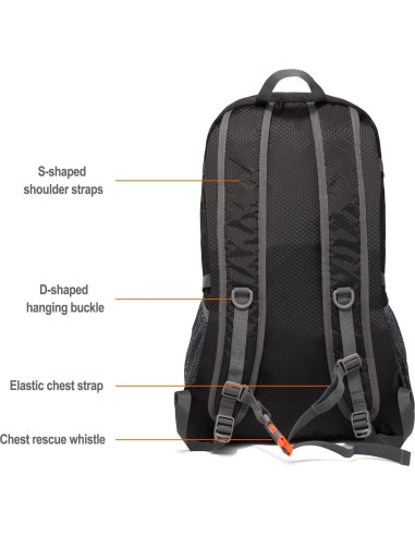 Mochila Plegable 40L Vimapo de Nylon Ripstop Negra