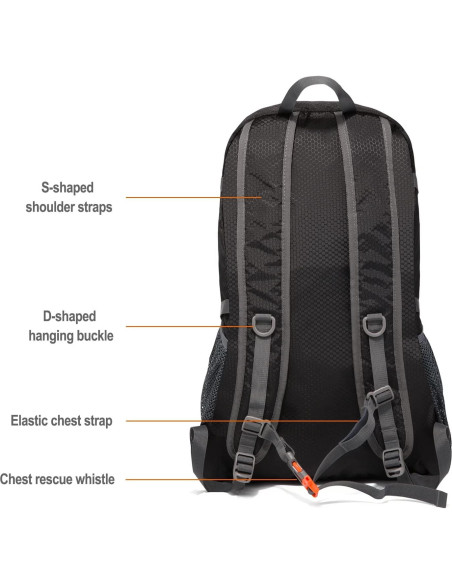 Mochila Plegable 40L Vimapo de Nylon Ripstop Negra