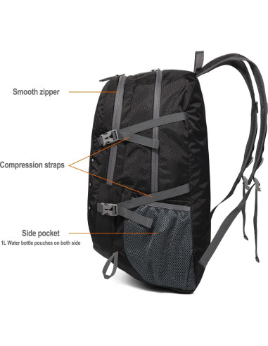 Mochila Plegable 40L Vimapo de Nylon Ripstop Negra