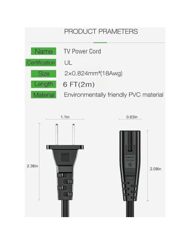 Cable de Alimentación AC 1.83m Goffeu para Sony y Vizio