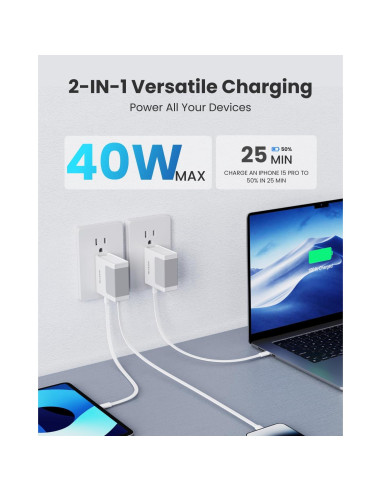 Cargador de Pared Retráctil Gitryin 8 en 1 40W con 1 Lightning y 3 Type-C