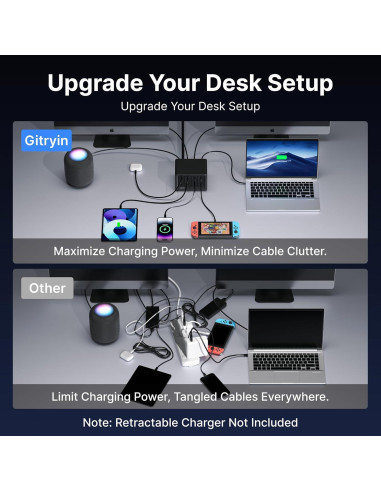 Cargador de Pared Retráctil Gitryin 8 en 1 40W con 1 Lightning y 3 Type-C