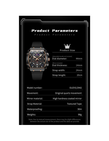 Reloj OLEVS Hombre Cronógrafo Multifuncional 44mm Negro