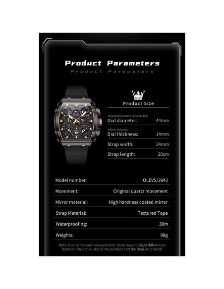Reloj OLEVS Hombre Cronógrafo Multifuncional 44mm Negro