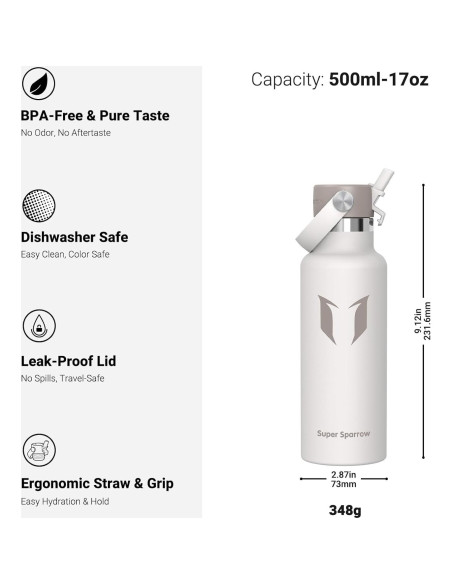 Botella de Agua Aislada Super Sparrow 500 ml FlipFlow Gris Botella de Agua Aislada Super Sparrow 500 ml FlipFlow Gris