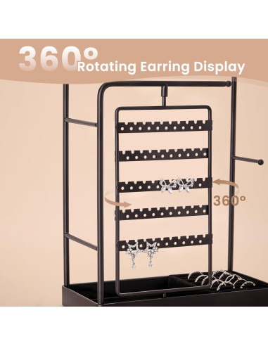 Soporte Organizador de Joyería Lolalet Negro, Rotatorio 360