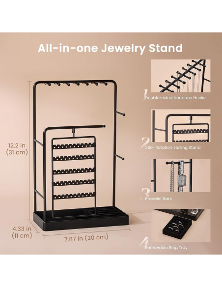 Soporte Organizador de Joyería Lolalet Negro, Rotatorio 360