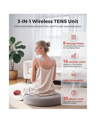 Estimulador Muscular TENS Inalámbrico Lanieney U8PRO 2 Canales