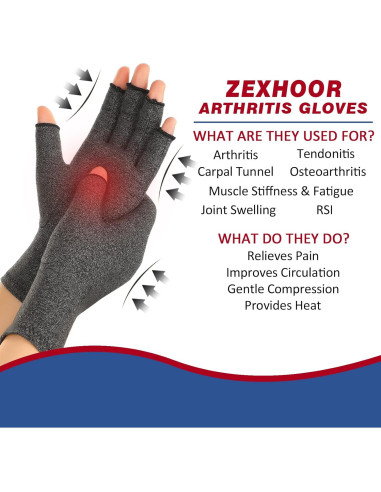 Guantes de Compresión Zexhoor para Artritis Sin Dedos - Alivio Dolor