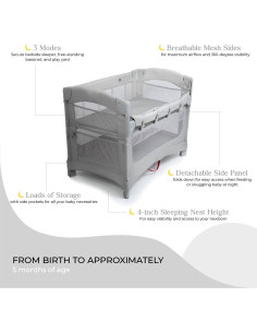 Cuna de lado ARMS REACH Ideal Ezee 3 en 1 Plegable Gris 2