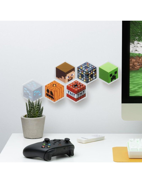 Luz Hexagonal LED Paladone Minecraft - 6 Piezas, Control Remoto Luz Hexagonal LED Paladone Minecraft - 6 Piezas, Control Remoto