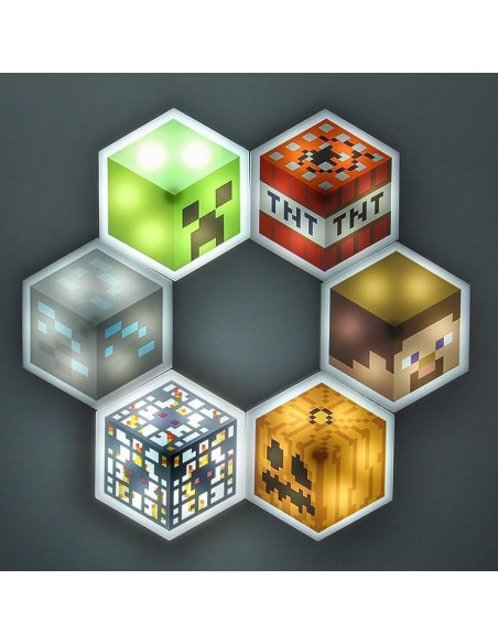 Luz Hexagonal LED Paladone Minecraft - 6 Piezas, Control Remoto Luz Hexagonal LED Paladone Minecraft - 6 Piezas, Control Remoto