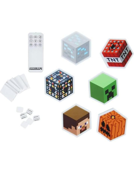 Luz Hexagonal LED Paladone Minecraft - 6 Piezas, Control Remoto Luz Hexagonal LED Paladone Minecraft - 6 Piezas, Control Remoto
