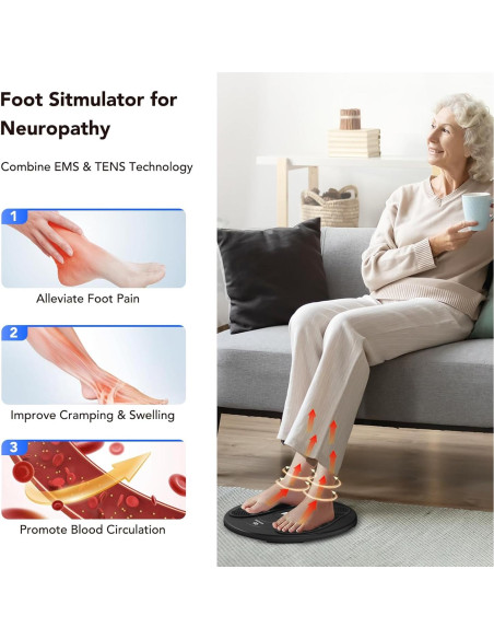 Masajeador de pies EaseZen TENS y EMS, 10 modos, 20 intensidades
